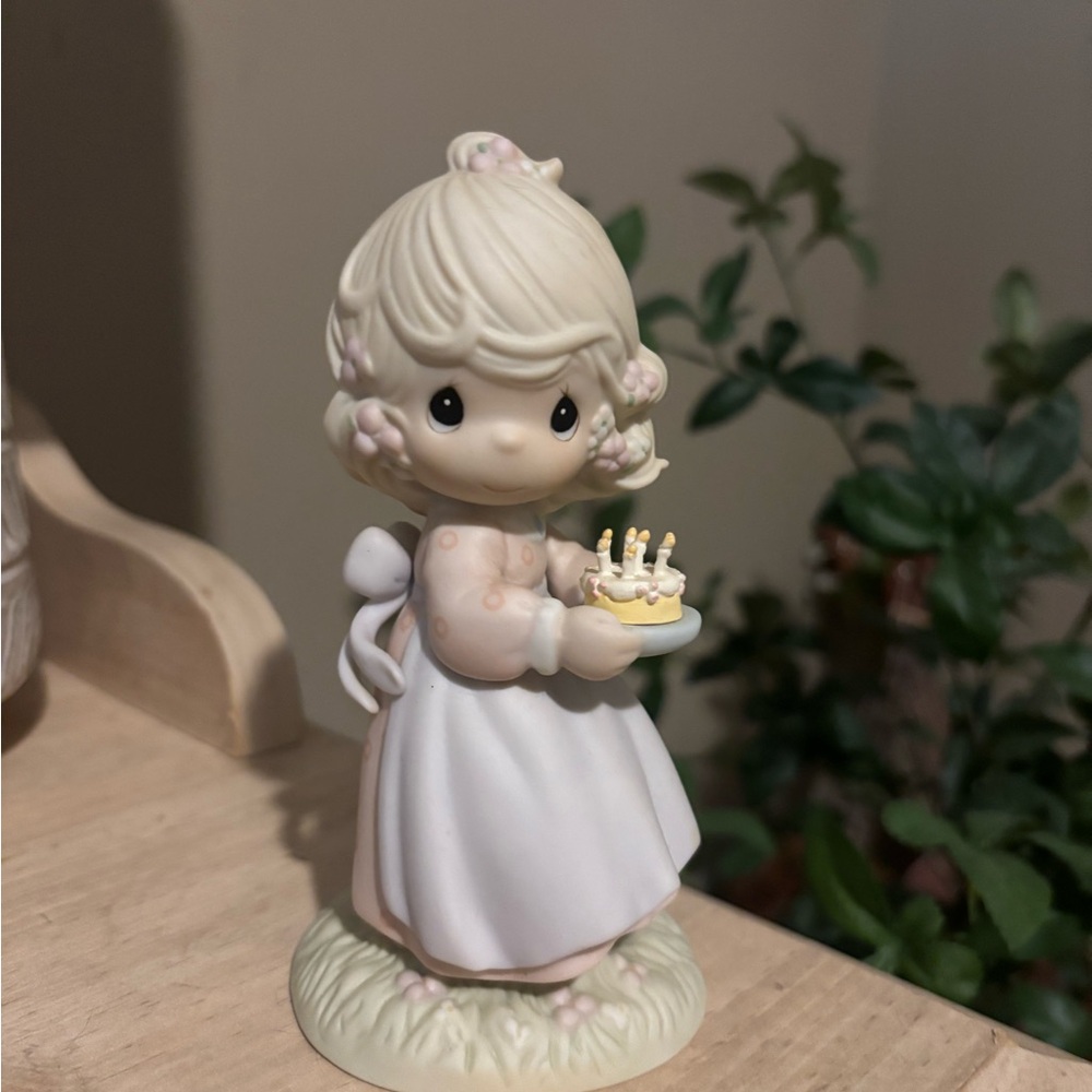 Precious Moments Cream and Pink Figurine with Cake